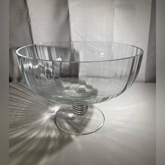 Vintage BLOCK Crystal Pedestal bowl with Applied Gold Rings - Picture 4 of 8